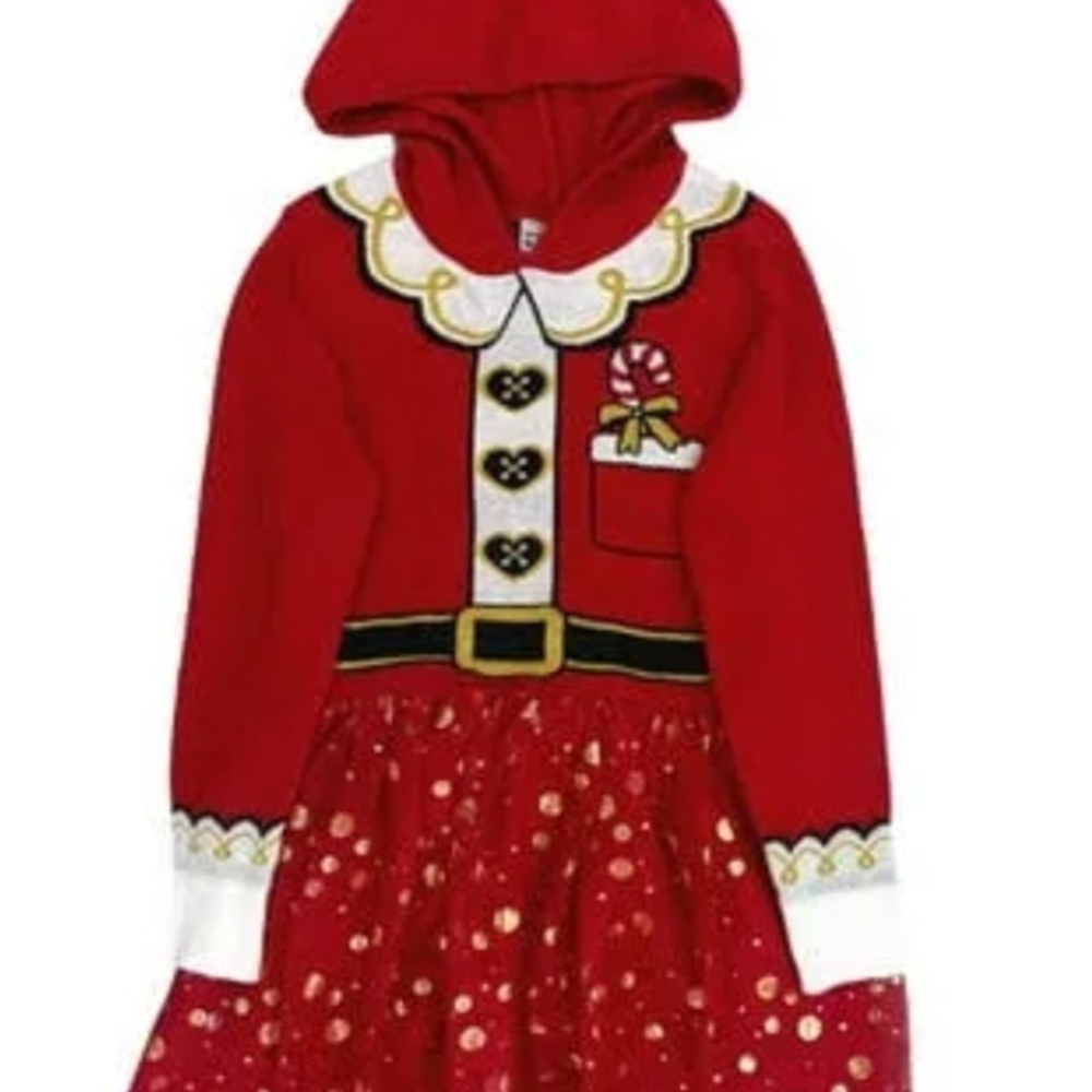 Girls Red Santa Dress with Hood Size Medium